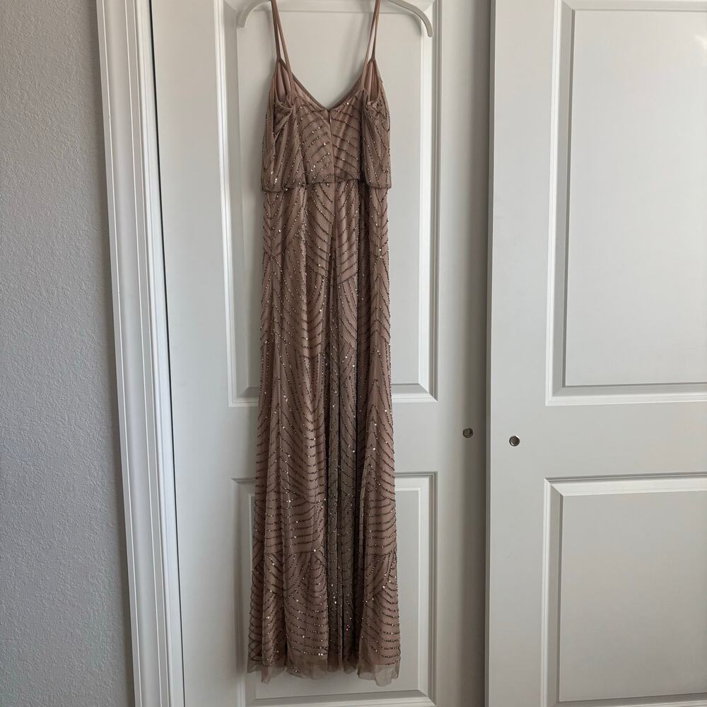 Adrianna Papell Art Deco Beaded Blouson Gown Pink Bridal Beaded Sz 2 Formal - Picture 5 of 16